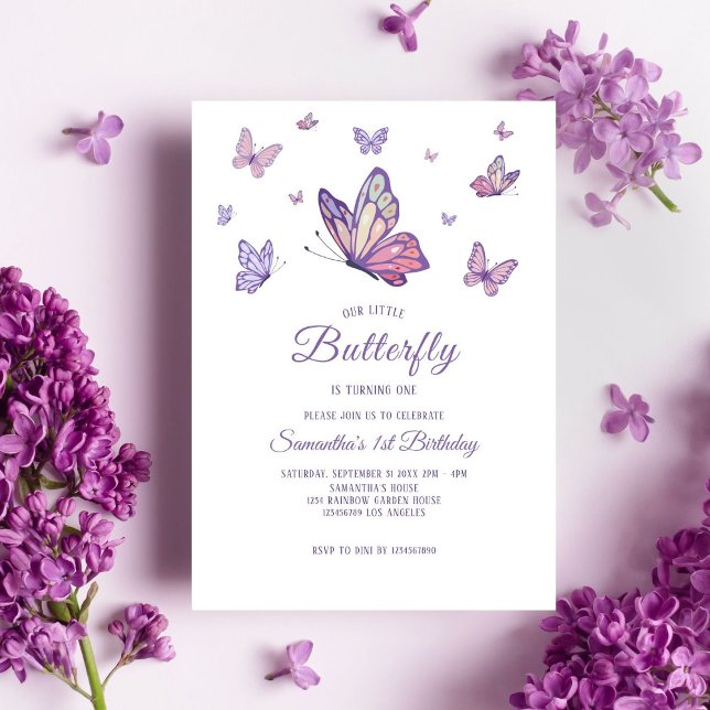 Lila Butterfly Girl Geburtstag Einladung (Von Creator hochgeladen)