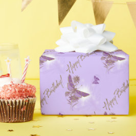 Lila Butterfly Happy Birthday Wrapping Paper Geschenkpapier