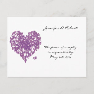 Lila Butterfly-Herz-Hochzeit RSVP Einladungspostkarte
