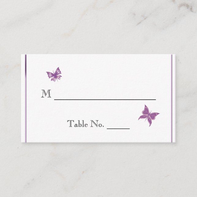Lila Butterfly-Herz-Hochzeitsslippen-Platzkarten Platzkarte (Vorderseite)