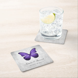 Lila Butterfly-Hochzeitspapier-Untersetzer Rechteckiger Pappuntersetzer