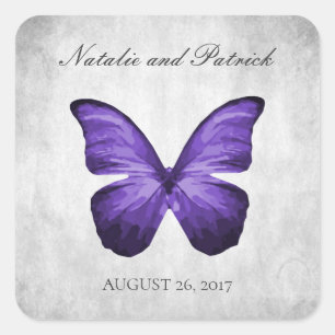 Lila Butterfly-Hochzeitsticker Quadratischer Aufkleber