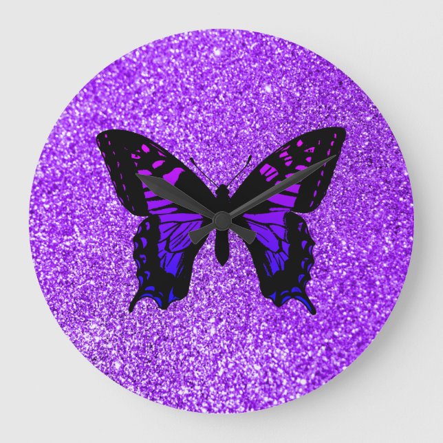 Lila Butterfly Imitate Violet Girl Glitzer Große Wanduhr (Vorderseite)