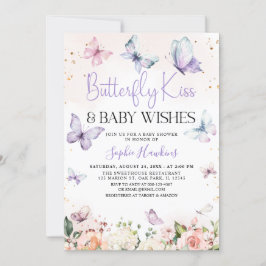 Lila Butterfly Kisses Baby Girl Baby Dusche Einladung