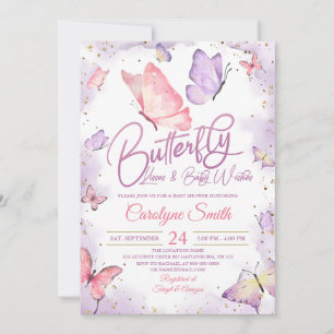 Lila Butterfly Kisses & Baby wünscht Baby Dusche Einladung