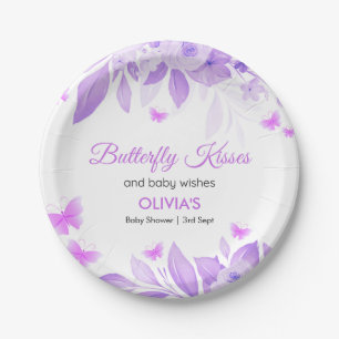 Lila Butterfly Kisses & Baby wünscht Baby Dusche Pappteller
