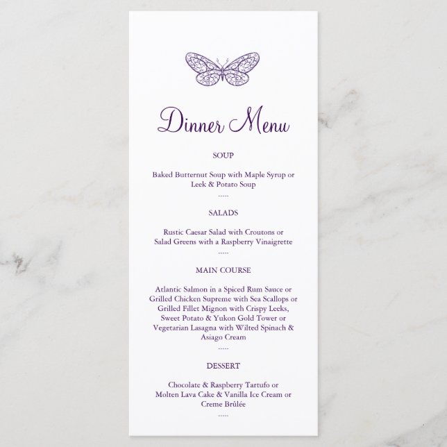 Lila Butterfly Kisses Menu Menükarte (Vorderseite)