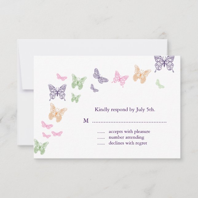 Lila Butterfly Kisses UAWG RSVP Karte (Vorderseite)