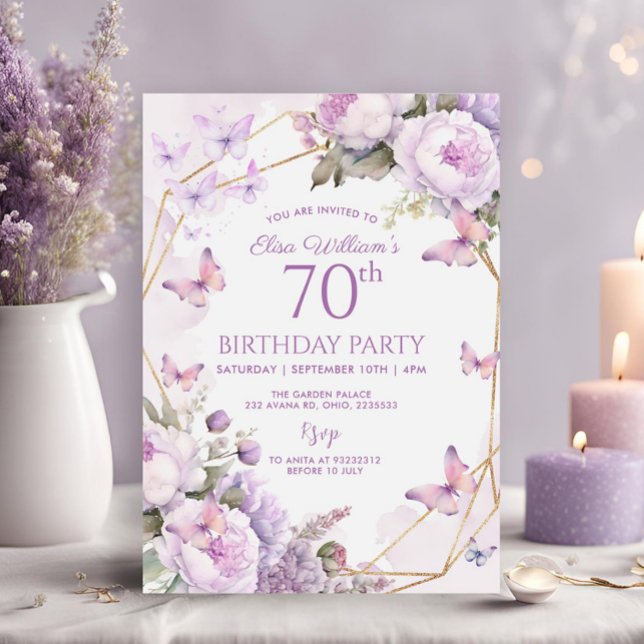 Lila Butterfly Lilac Garden Party 80. Geburtstag Einladung (Von Creator hochgeladen)