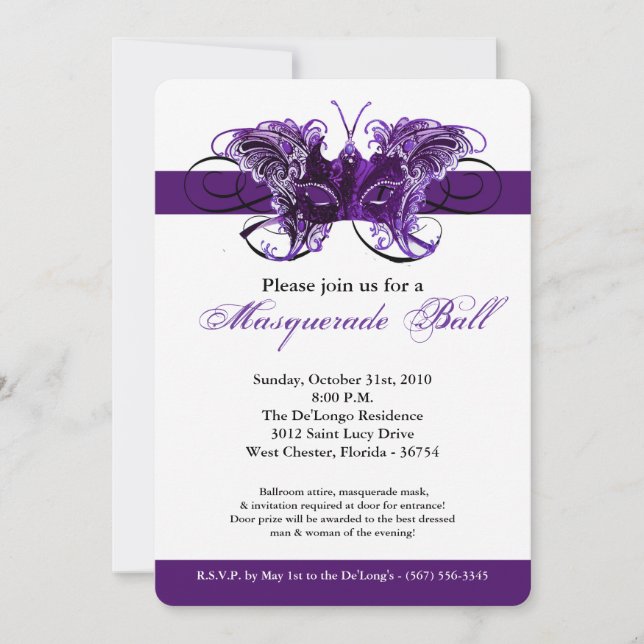 Lila Butterfly Masquerade Maskenkostüm Halloween Einladung (Vorderseite)
