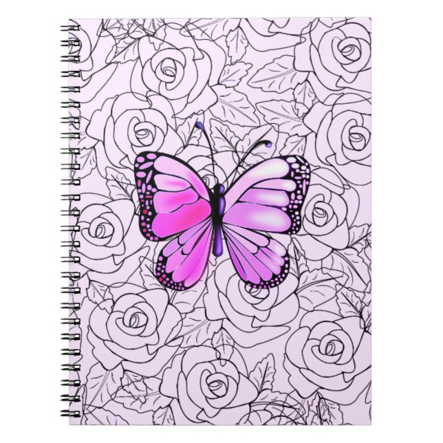Lila Butterfly-Notebook mit Rose Notizblock (Vorderseite)