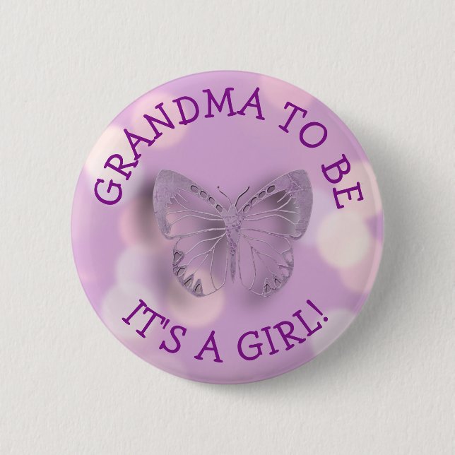 Lila Butterfly-Oma als Baby-Dusche Button (Vorderseite)