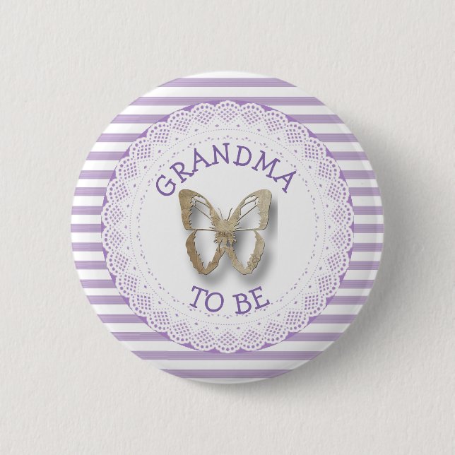 Lila Butterfly-Oma für Babydusche Button (Vorderseite)
