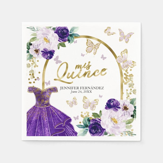 Lila Butterfly Quinceanera Serviette (Vorderseite)