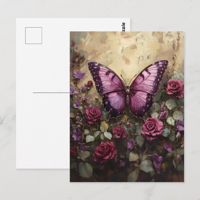 Lila Butterfly Rose Bush Malerei Postkarte (Vorne/Hinten)