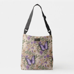 Lila Butterfly Taupe und Sage Herbal Tragetaschen Mit Langen Trägern