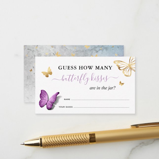 Lila Butterfly Wie viele Kisses Bridal Game Begleitkarte (Vorderseite/Rückseite Beispiel)