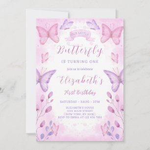 Lila Butterfly zum Geburtstag Einladung