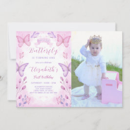 Lila Butterfly zum Geburtstag Einladung mit Foto