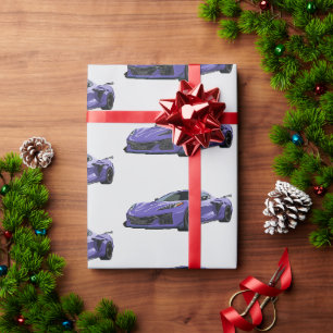 Lila C8 Corvette Sportwagen Handgezeichnet Geschenkpapier