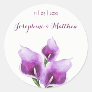 Lila Calla Lilien Wasserfarbe Hochzeitskleber Runder Aufkleber