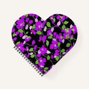 LILA CAMELLIAS, WEISSE GRÜNE BLÄTTER BLACK floral Notizbuch