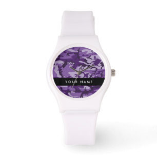 Lila Camouflage Ihr Name personalisieren Armbanduhr