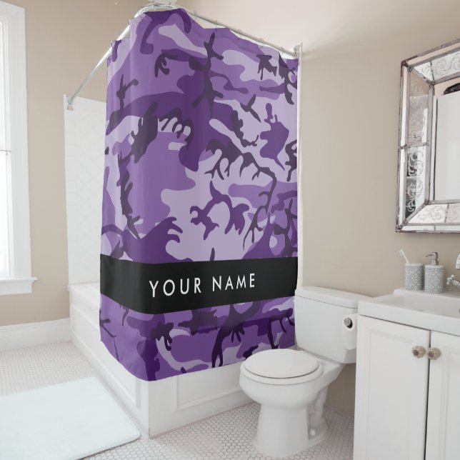 Lila Camouflage Ihr Name personalisieren Duschvorhang (Beispiel)