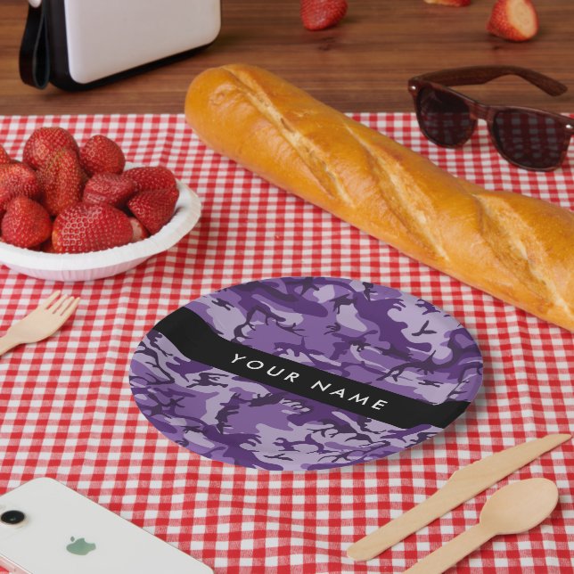 Lila Camouflage Ihr Name personalisieren Pappteller (Picknick)