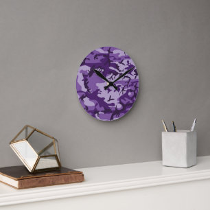 Lila Camouflage, Militär, Armee Runde Wanduhr