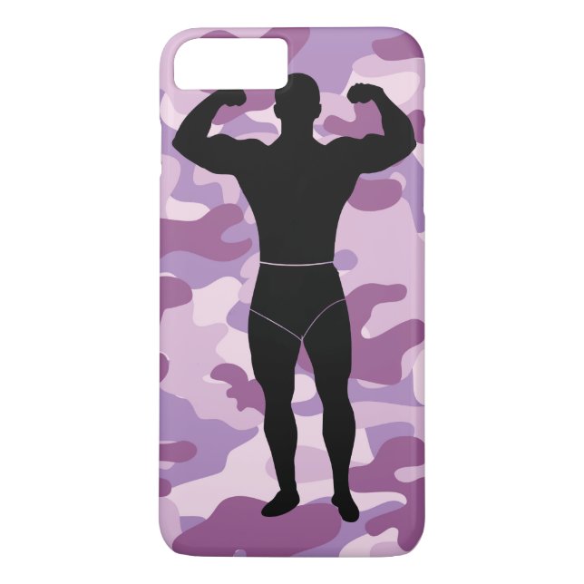 Lila Camouflage mit Bodybuilder iPhone Case (Rückseite)