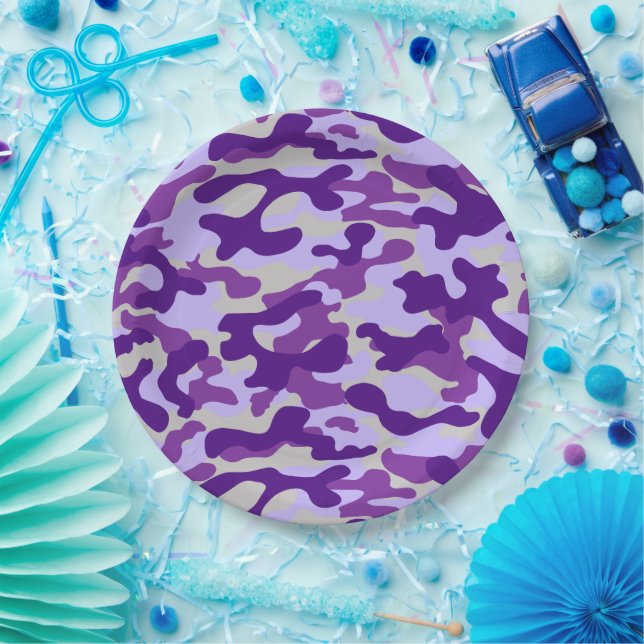 Lila Camouflage  Pappteller (Party)