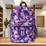 Lila Camouflage Personalisiert Girly Monogram Camo Bedruckter Rucksack<br><div class="desc">Unser moderner und trendiger Rucksack für Camouflage, ideal für Kinder, Studenten, Wanderer und Ausflüge! Dieser coole Rucksack weist ein elegantes Camouflage-Muster mit lila Farbtönen auf und verleiht ihm einen militärisch inspiriert Look, der sicher ist, den Kopf zu drehen. Das Design der Camouflage ist nicht nur stilvoll, sondern auch funktional, und...</div>