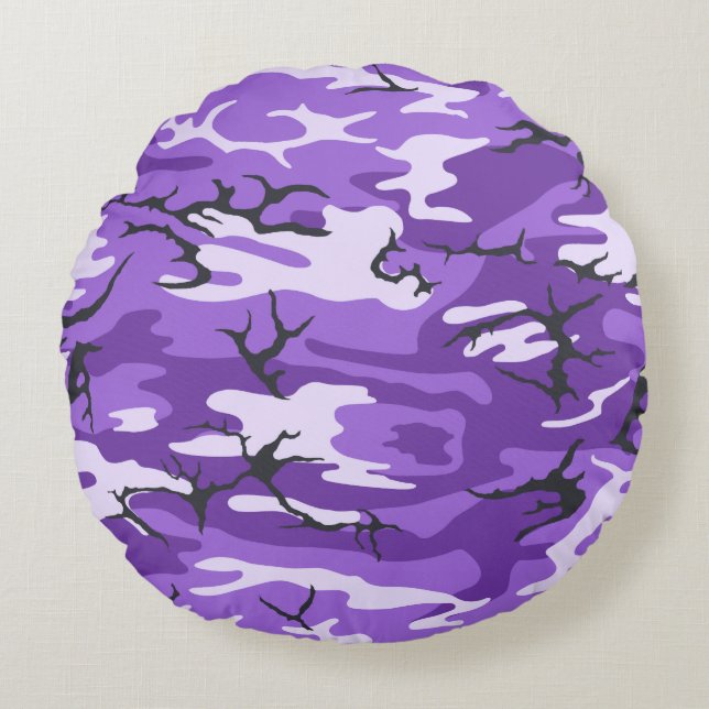 Lila Camouflage Rundes Kissen (Vorderseite)