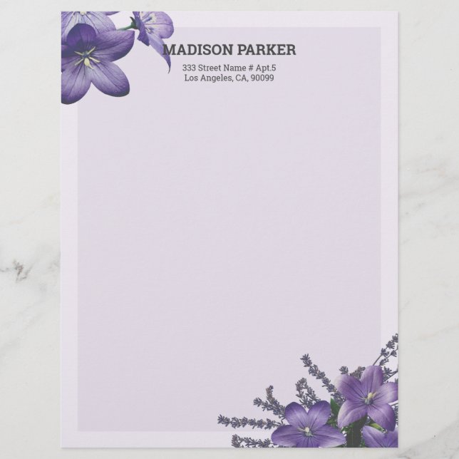 Lila Campanula Letterhead Briefbogen (Vorderseite)