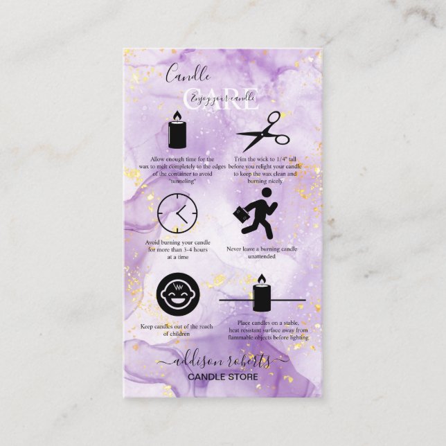 Lila Candle Care-Visitenkarte Visitenkarte (Vorderseite)