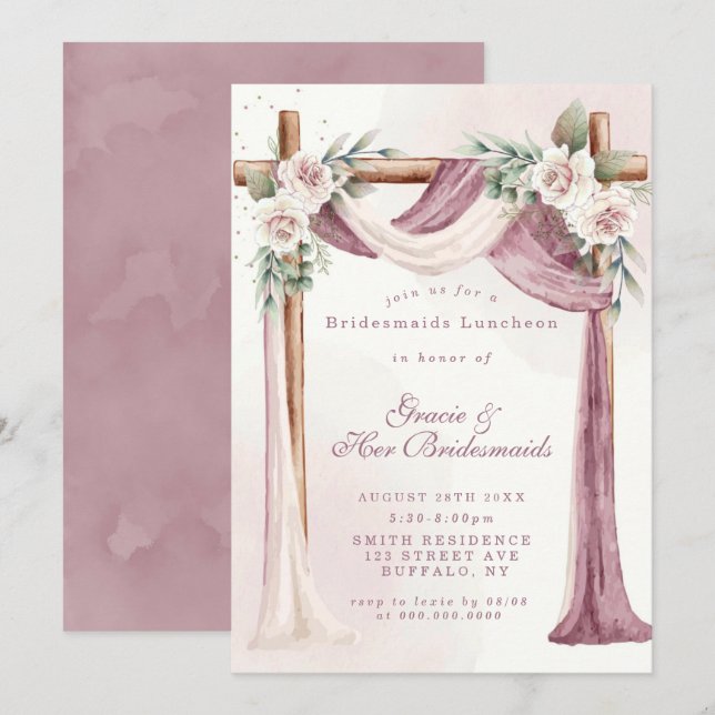 Lila Canopy Florals Bridesmaids Luncheon Einladung (Vorne/Hinten)