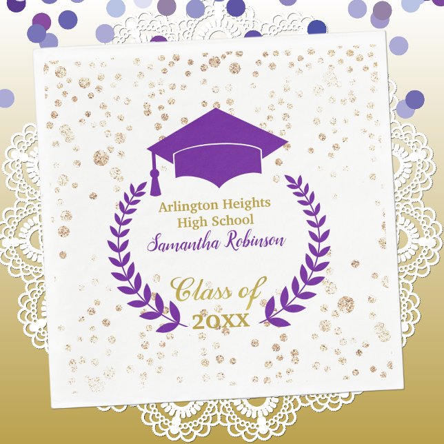 Lila Cap and Laurel Graduation Party Napkins Serviette (Von Creator hochgeladen)