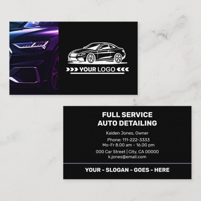 Lila Car Service Auto mit minimalistischem Detail Visitenkarte (Vorne/Hinten)