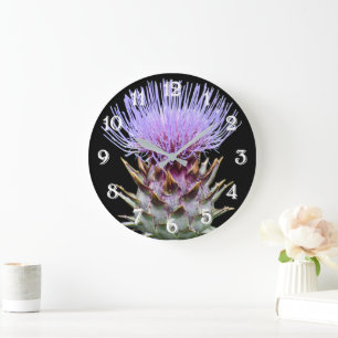 Lila Cardoon-Distel-Blume Große Wanduhr