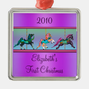 Lila Carousel Ponies Babys Weihnachten Ornament Aus Metall