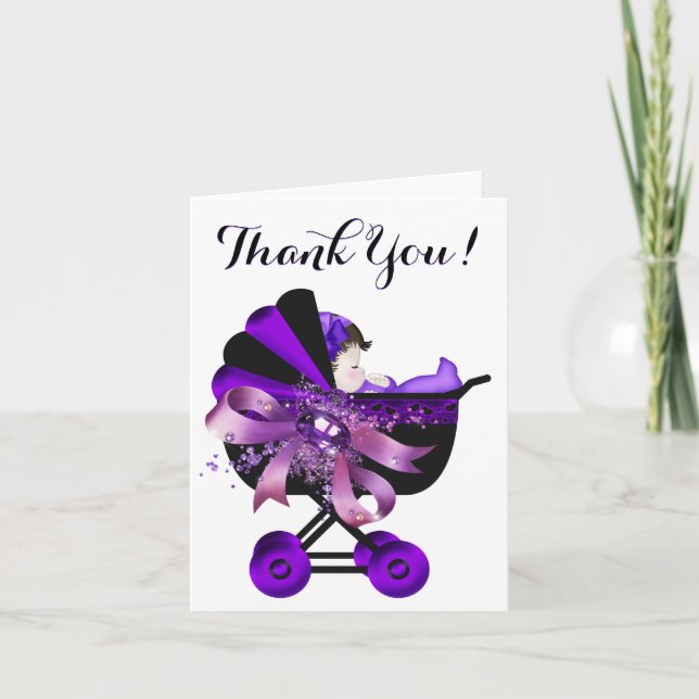 Lila Carriage Lavender Baby Dusche Vielen Dank Dankeskarte (Vorderseite)