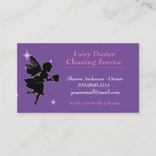 Lila Cartoon Fairy Girl House Reinigungsservice Visitenkarte