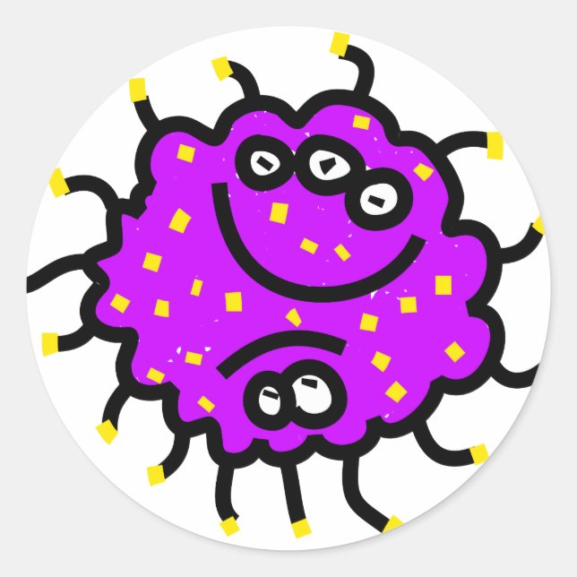 Lila Cartoon Germ Runder Aufkleber (Vorderseite)