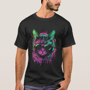 lila Cat-DJ mit Kopfhörern und Sonnenbrille Kitty T-Shirt
