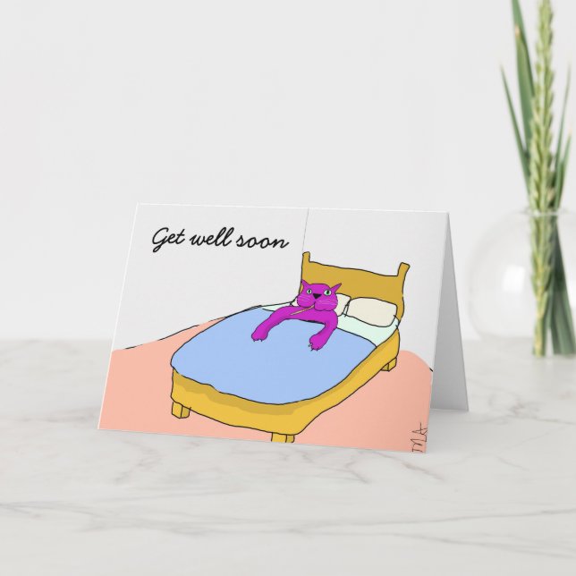Lila Cat Get Well Bald Card Karte (Vorderseite)