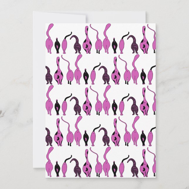 Lila Cat Hintern Muster Einladung (Vorderseite)