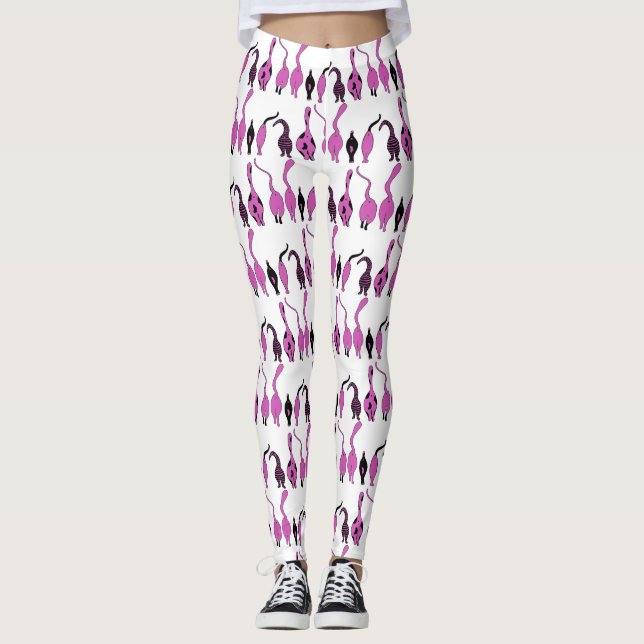 Lila Cat Hintern Muster Leggings (Vorderseite)