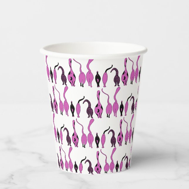 Lila Cat Hintern Muster Pappbecher (Vorderseite)