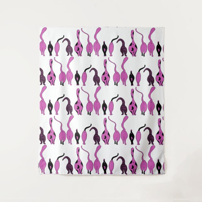 Lila Cat Hintern Muster Wandteppich (Vorderseite)
